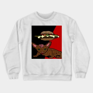 floating cheeseburger with cat Crewneck Sweatshirt